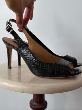 Ann Taylor Black Python Embossed Leather Slingback Heels